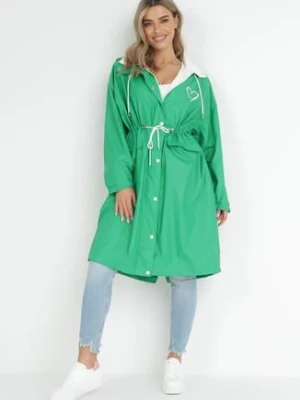 Zielony Przeciwdeszczowy Płaszcz z Kapturem i Sznurkiem w Pasie Ayara ann gissy