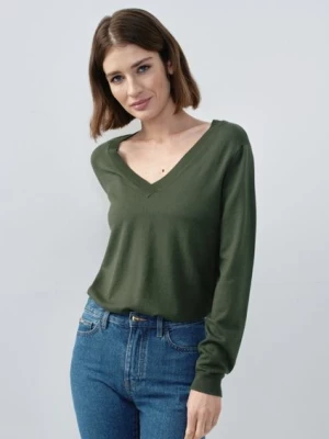 Zielony sweter z dekoltem V-neck OCHNIK