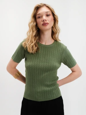 Zielony sweter z fakturą z krótkim rękawem Top Secret