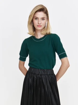 Zielony sweter z krótkim rękawem ze srebrną nicią Top Secret