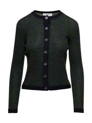 Zielony Sweter z Włóczki z Kontrastowymi Lamówkami Thom Browne