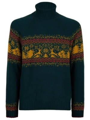 Zielony Sweter z Włókna Wełny i Kaszmiru z Dekoracyjnym Motywem Świątecznym Gallo