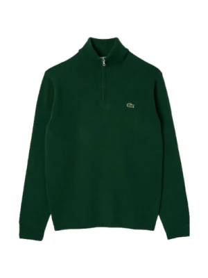Zielony Sweter z Wysokim Kołnierzem i Zamkiem Lacoste