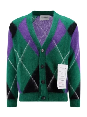 Zielony Sweter z Wzorem V-Dekolt Długi Rękaw Amaránto