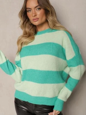 Zielony Sweter ze Ściągaczami Ozdobiony Pasami z Wełną Tiarosea acajo