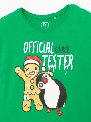 Zielony świąteczny T-shirt dla dziewczyny OFFICIAL COOKIE TESTER Reporter