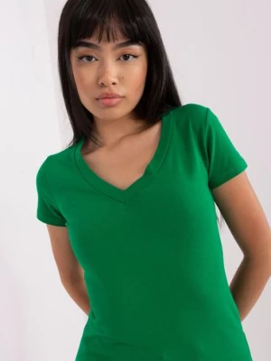 Zielony t-shirt basic z dekoltem w serek Lily Rose