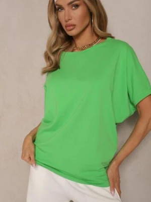 Zielony T-shirt Oversize o Przedłużonym Kroju Echinopa
