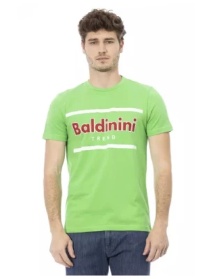 Zielony T-shirt z Bawełny Męski Okrągły Dekolt Baldinini