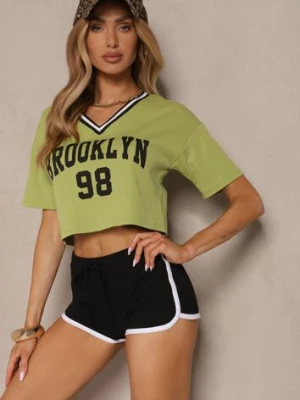 Zielony T-shirt z Bawełny Ozdobiony Napisem Lireline h&s