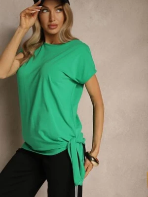 Zielony T-shirt z Bawełny z Ozdobnym Wiązaniem Termio