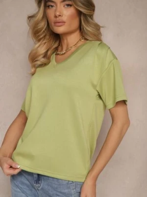 Zielony T-shirt z Dekoltem w Serek Fonellea glo-story
