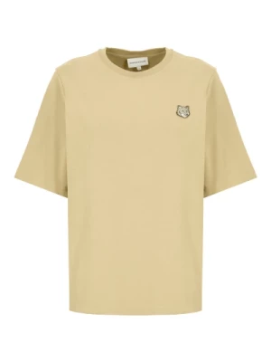 Zielony T-shirt z Logo Patch Maison Kitsuné