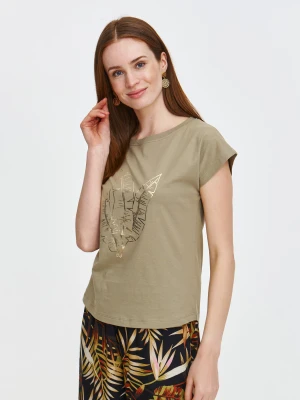 Zielony t-shirt z połyskującym nadrukiem