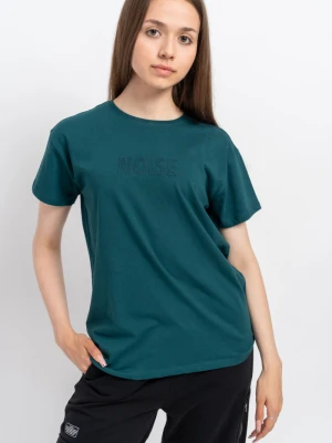 Zielony t-shirt z przestrzennym napisem na wysokości piersi Reporter