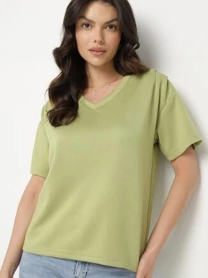 Zielony T-shirt z Trójkątnym Dekoltem Foniriela glo-story