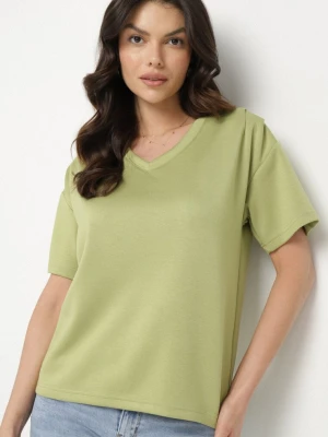 Zielony T-shirt z Trójkątnym Dekoltem Foniriela Glo-story
