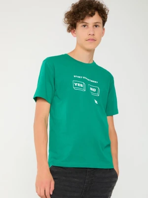 Zielony t-shirt ze świątecznym nadrukiem Reporter Young