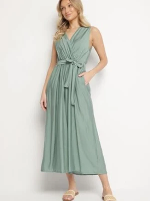 Zielony Taliowany Kombinezon z Wiskozą i Paskiem Evithrae h&s