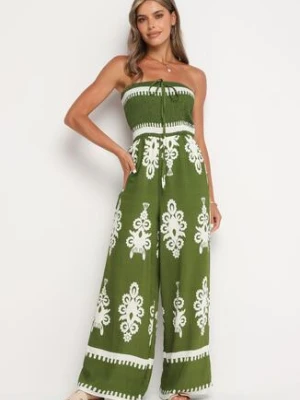 Zielony Wiskozowy Kombinezon Bez Rękawów z Geometrycznym Wzorem Orceria belcci