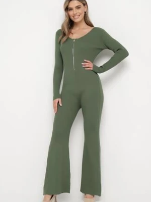 Zielony Wiskozowy Kombinezon Bodycon z Prążkowaniem i Suwakiem Alnorema elsa.m by may