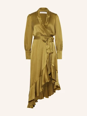 Zimmermann Sukienka Kopertowa Z Jedwabiu Z Wolantami gruen