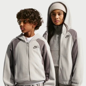 Zimowa bluza z kapturem i zamkiem na całej długości dla dużych dzieci Nike Club Fleece - Brązowy