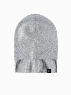 Zimowa czapka męska beanie z bawełnianej dzianiny – szary melanż V5 OM-ACWH-0124
 -                                    uniwersalny Ombre