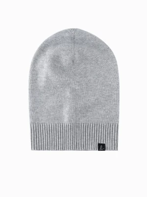 Zimowa czapka męska beanie z bawełnianej dzianiny – szary melanż V5 Ombre Clothing