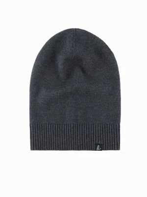 Zimowa męska czapka beanie z bawełnianej dzianiny – grafitowy melanż V2 OM-ACWH-0124
 -                                    uniwersalny Ombre