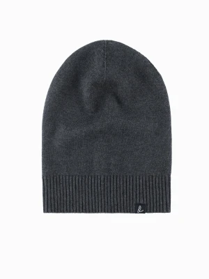 Zimowa męska czapka beanie z bawełnianej dzianiny – grafitowy melanż V2 Ombre Clothing