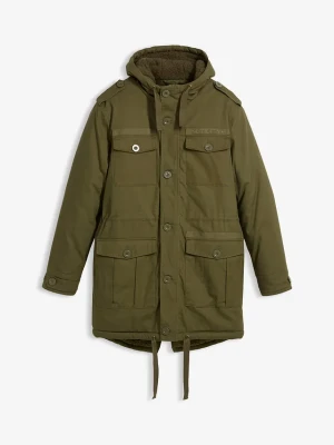 Zimowa parka z podszewką z kożuszka BonPrix zielony