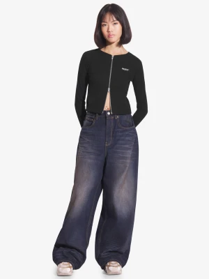 Zip Ribbed longsleeve rozpinany damski czarny Prosto