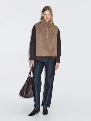 Zip-Up Dickie 100% Cashmere - Beżowy - - Massimo Dutti - Female