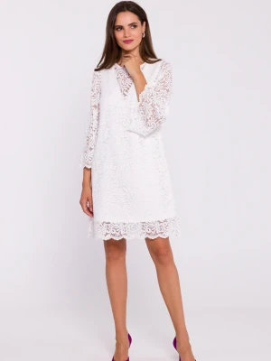 Zjawiskowa sukienka koronkowa trapezowa w kolorze ecru Stylove