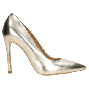 Złote skórzane szpilki na wysokim obcasie 35094-58 Wojas