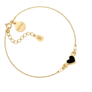 Złota bransoletka z czarnym serduszkiem SOTHO