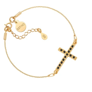 Złota bransoletka z krzyżem wysadzanym SWAROVSKI® CRYSTAL SOTHO