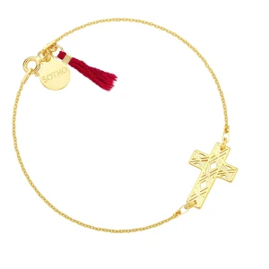 Złota bransoletka z krzyżykiem zdobiona chwostem SOTHO