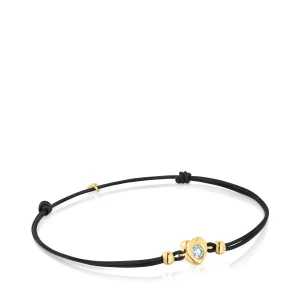 Złota Bransoletka Z Laboratoryjnie Hodowanym Diamentem I Czarnym Nylonem Tous Lili - Tous Rozmiar