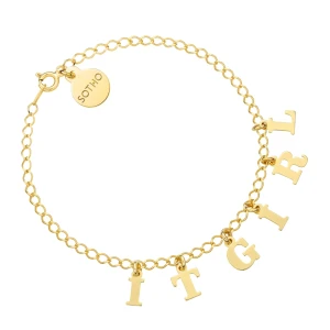 Złota bransoletka z literkami i cyferkami : Ilość liter - 2 SOTHO
