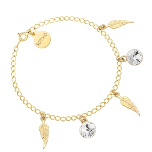 Złota bransoletka z piórkami i bezbarwnymi kryształami SWAROVSKI® CRYSTAL SOTHO