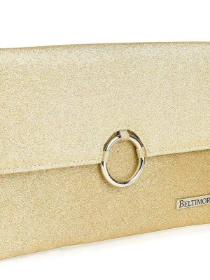 Złota brokatowa oryginalna damska torebka kopertówka na pasku usztywniana żółty, złoty Merg