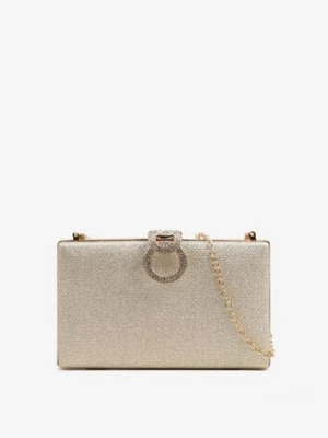 Złota Brokatowa Torebka Kopertówka z Cyrkoniami i Biżuteryjną Ozdobą Avlelia caely