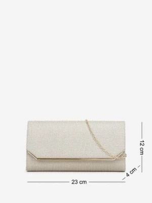 Złota Brokatowa Torebka Kopertówka z Łańcuszkiem i Ozdobną Klapą Eilikka