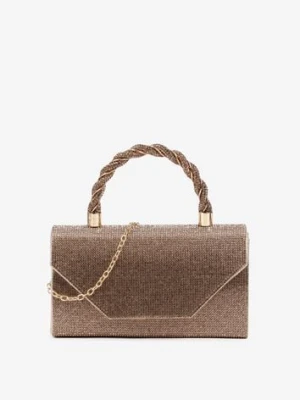 Złota Cyrkoniowa Torebka Kopertówka Zapinana na Magnes z Rączką i Łańcuszkiem Alatia