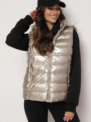 Złota Kamizelka z Odpinanym Kapturem i Pikowaniem Zinnethira cantarana