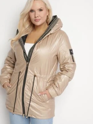 Złota Kurtka Pikowana Parka z Nieodpinanym Kapturem Oferra swest