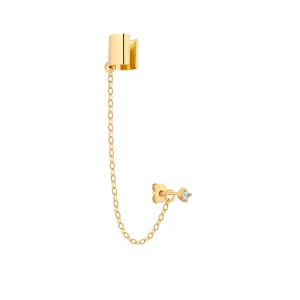 Złota nausznica z łańcuszkiem i kryształkiem SWAROVSKI® CRYSTAL SOTHO