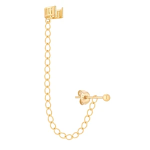 Złota nausznica z łańcuszkiem i kulką SOTHO
